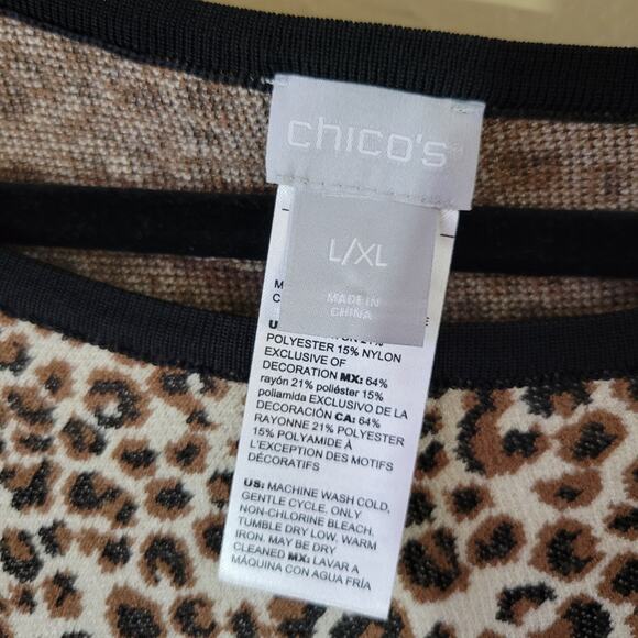 Chico's Cheetah Print Sweater Poncho Women's L/XL - Picture 6 of 10